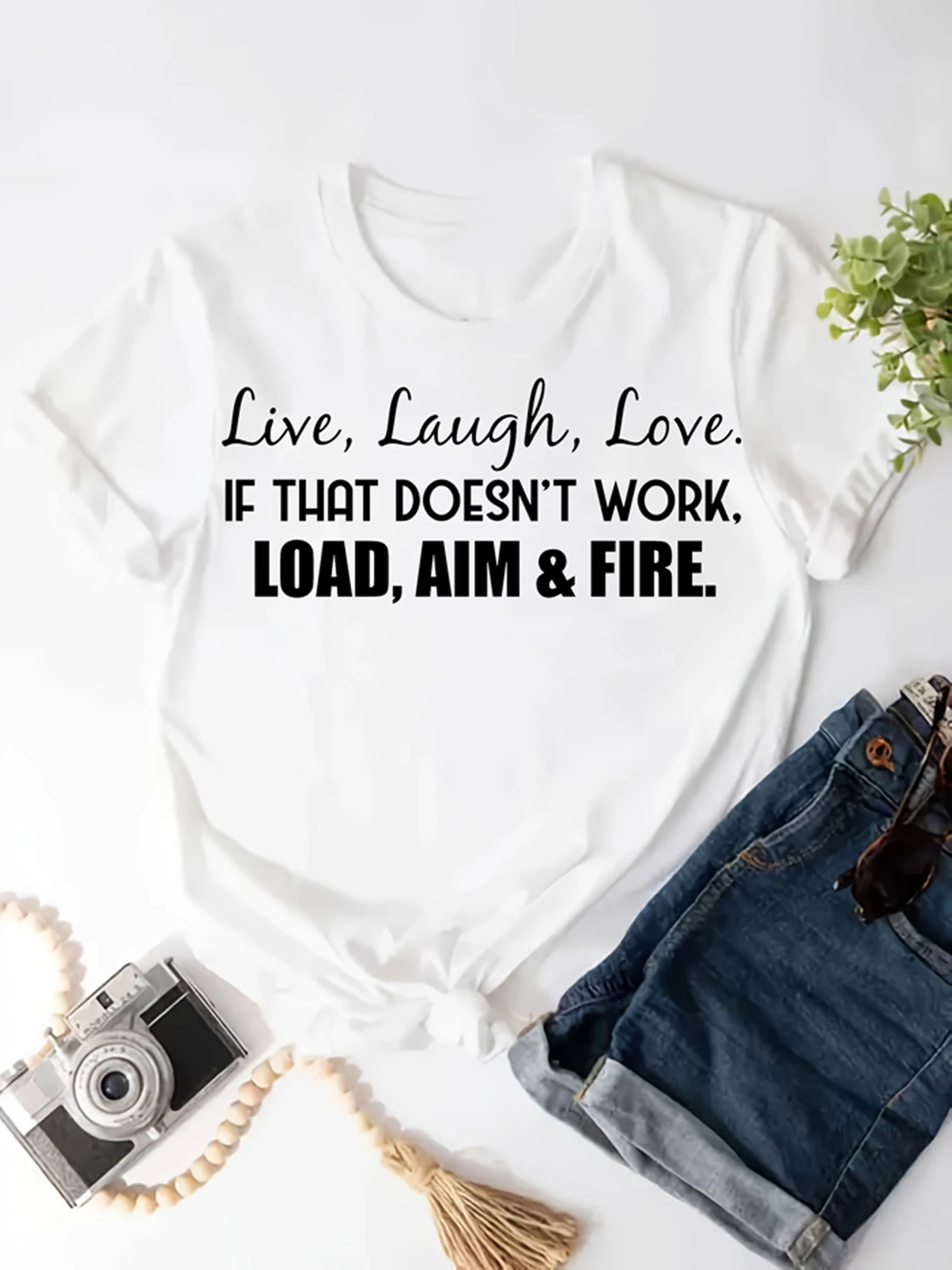 Women's Harajuku Sleeve Live Laugh Love Letter Print T-shirt Casual Crew Neck Short Sleeve Summer Women's Clothing Aesthetic