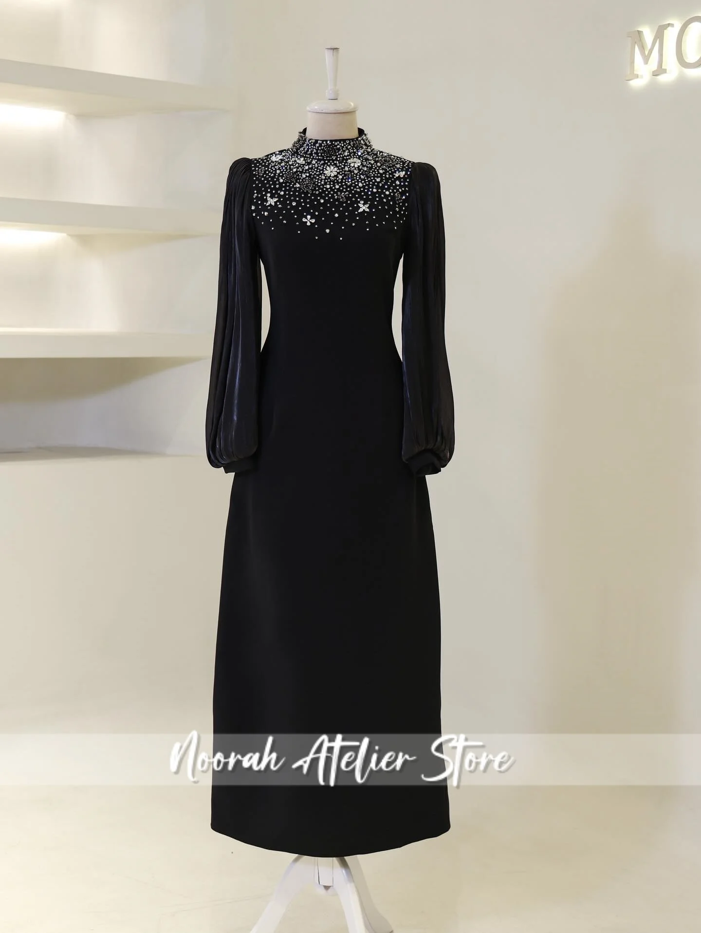 فساتين سهرة نسائية فاخرة جديدة مطرزة باللون الأسود H N 2025 دبي الإسلامية بأكمام طويلة فستان رسمي مخصص