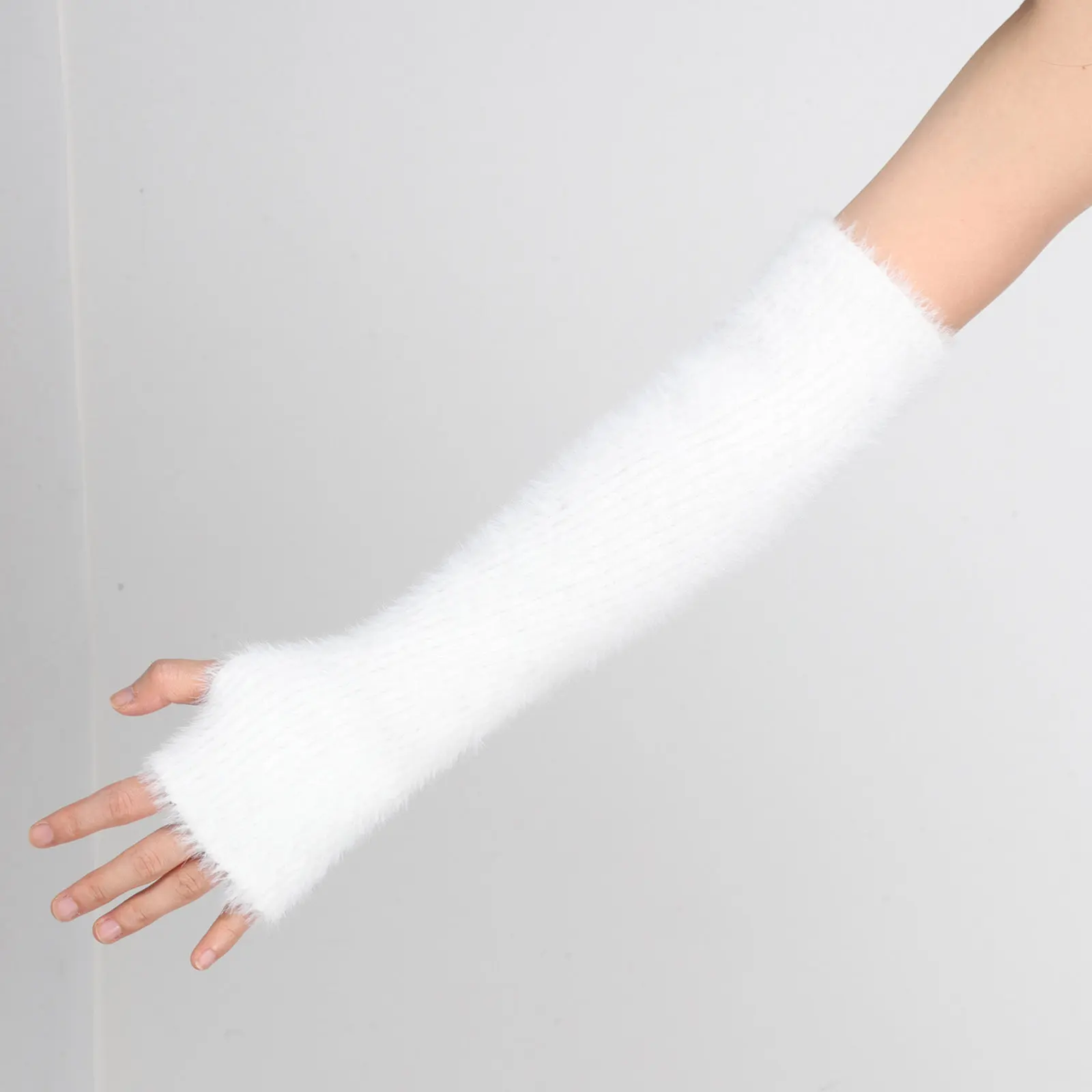 1Pair Warm Arm Sleeves Thickened Knit Arm Warmers Overelbow Coverage Winter Outdoor Use Fingerless Sleeve Covers
