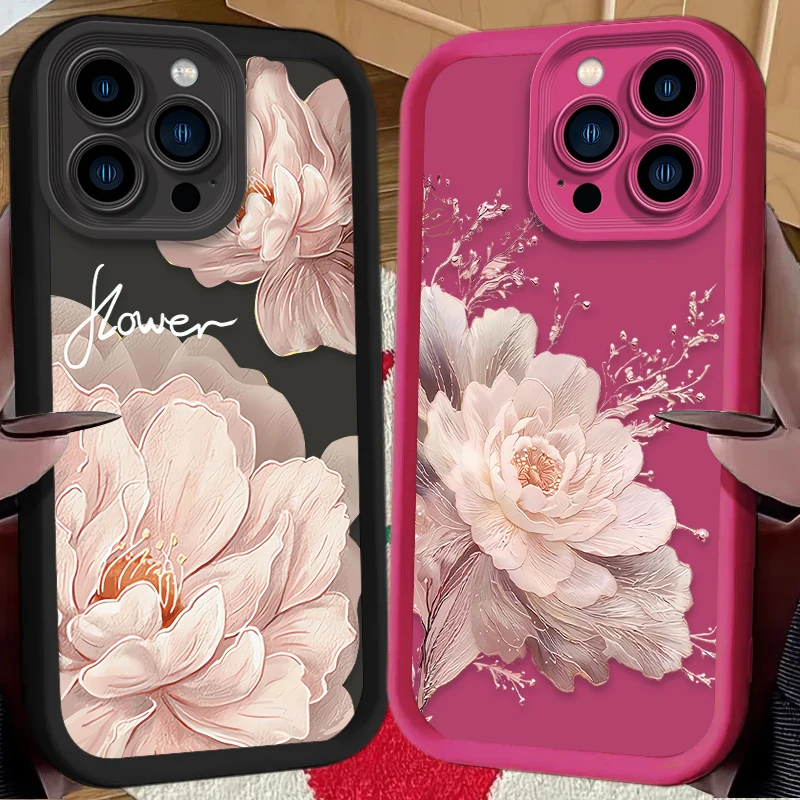 زهرة سيليكون ماتي جراب هاتف آيفون 16 16E 15 14 13 12 11 برو ماكس X XS X S ماكس XR SE 2020 SE4 7 8 غطاء ناعم مقاوم للصدمات