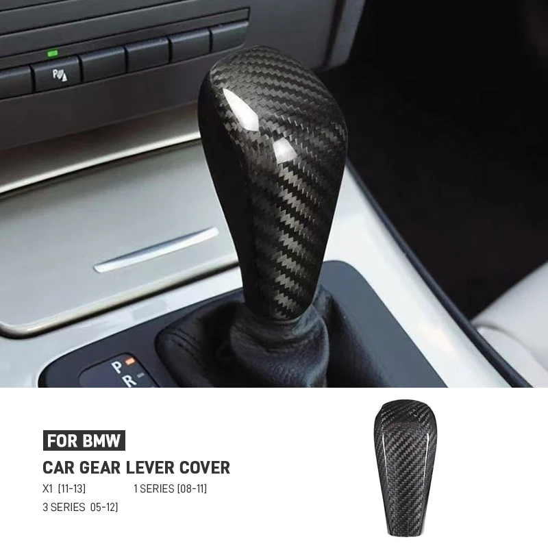 

Real Carbon Fiber Gear Shift Knob Cover Trim For BMW 1 3 Series X1 E81 E82 E87 E88 E90 E91 E84 E90 E92 E93 E60 E61 E63 F01 E65