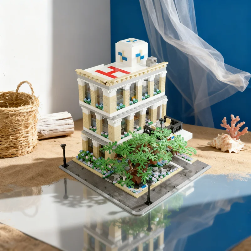 

2689pcs MOC Modular Hospital Temple Tan And White Streetscape Model Building Blocks Toy Gift Creative Display Collectible Desk