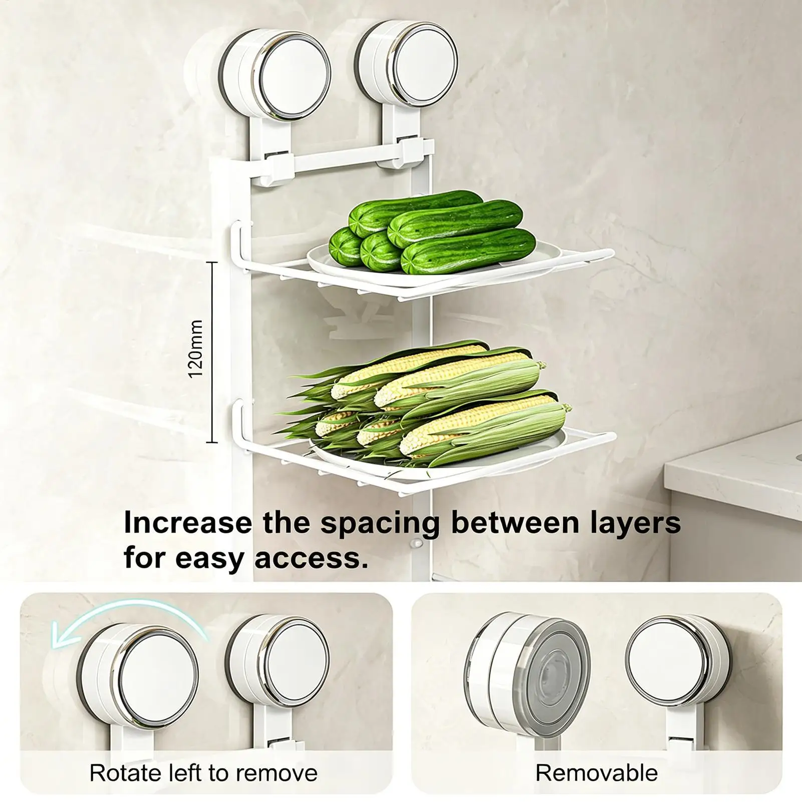 

Складная настенная полка с 3 ярусами на присосках, экономящая место, органайзер, складные полки для хранения, рабочая станция для кухни и столовой