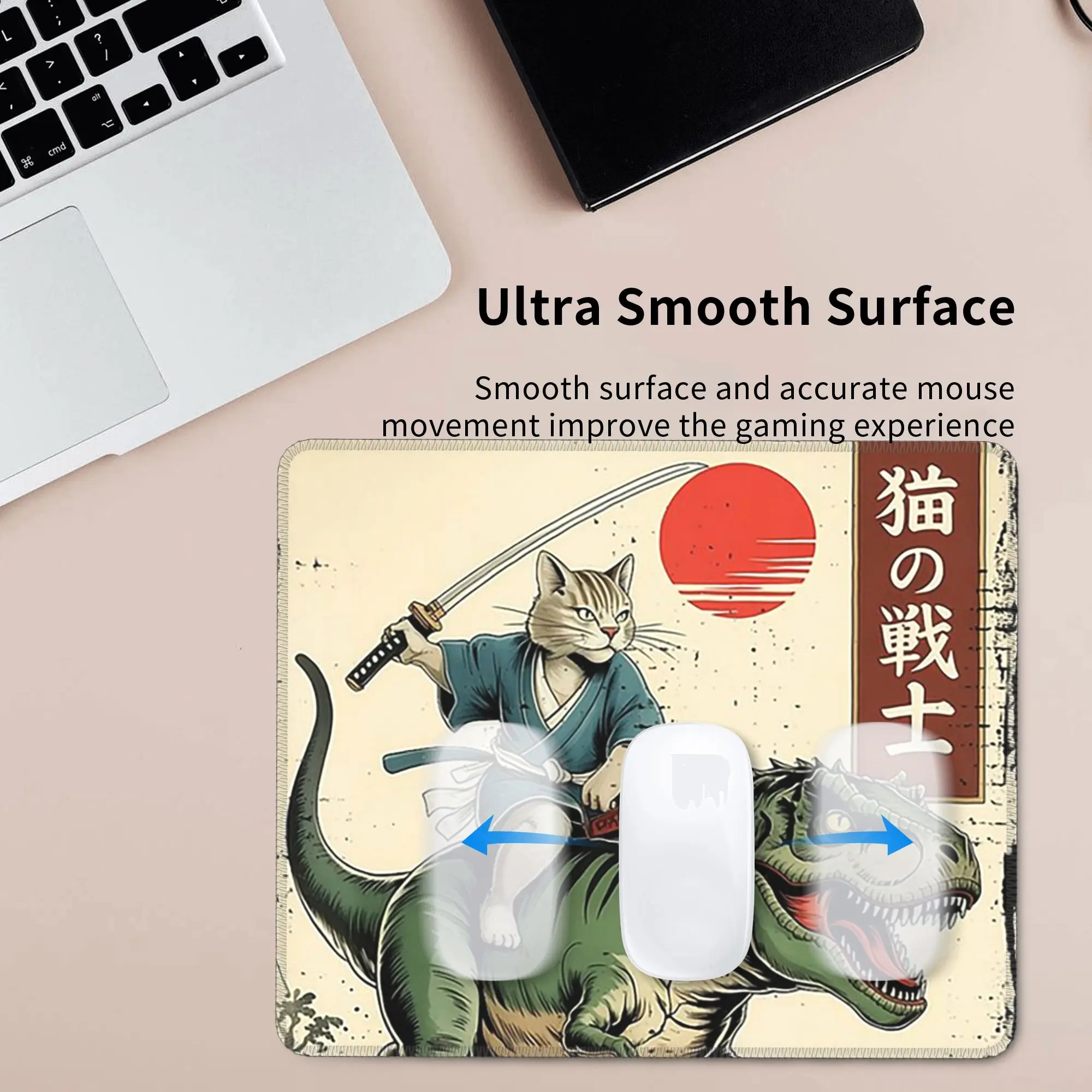 Samurai Cat Riding A Dinosaur Mouse Pad Computer Keyboard Mouse Mat Gamer PC Laptop Desk Mat Office Table Mats