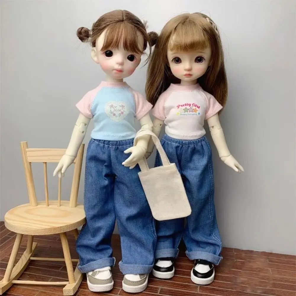 Casual Wear Elegant High Neck Shirt Elegant Cute Mini Wide Leg Jeans Pants DIY Accessories for 1/4 1/6 BJD 30/45cm Dolls