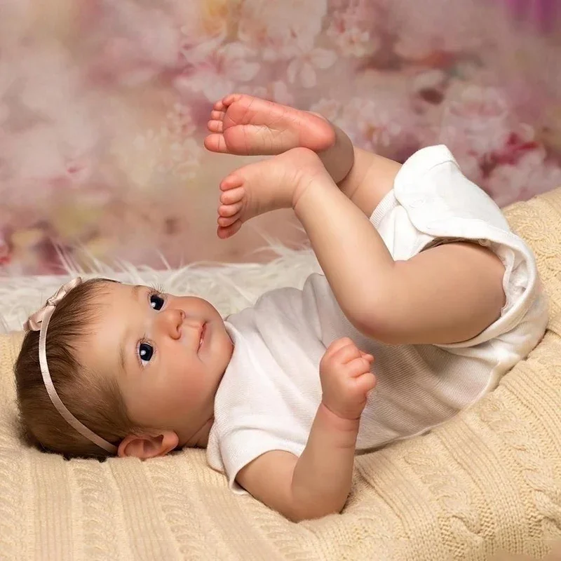 45cm Reborn Baby Doll Felicia Already Finished Doll with Rooted Hair Newborn Baby 3D Skin Visible Veins Real Looking Baby Dolls