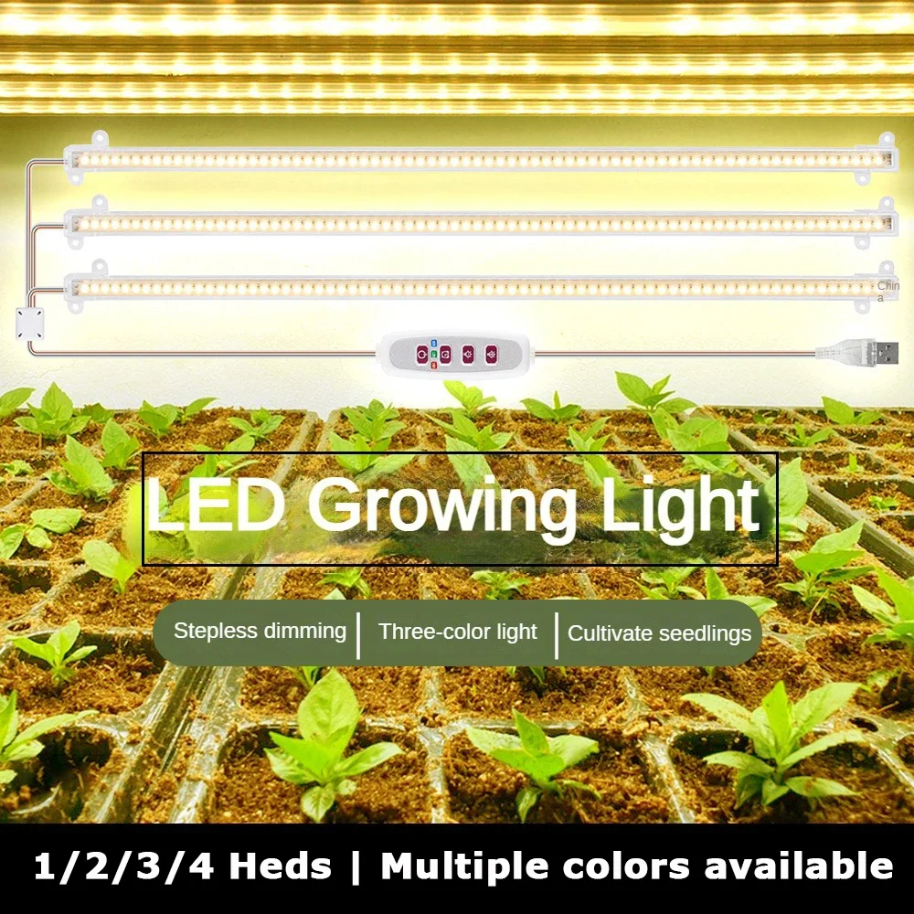 Tiras de luz Led para cultivo de plantas, 4 barras de piezas, espectro completo, policromático temporizador Led, lámpara Phyto, barra hidropónica