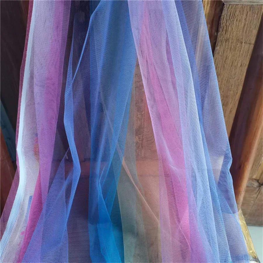 1yard Printed Rainbow Gradient Tulle Fabric Sewing Baby Shower Tutu Skirt Princess Skirt Curtains Cape Wedding Party Decorations