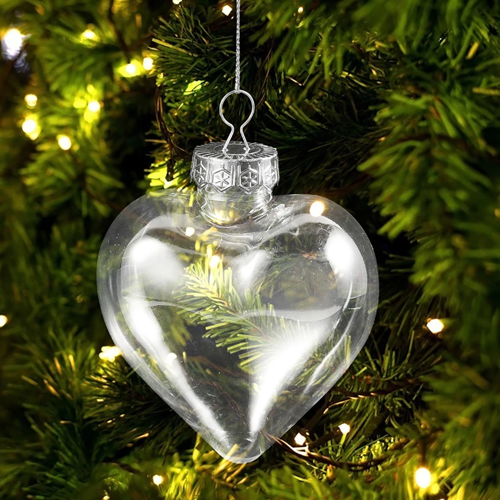 

10 Pcs Heart Shaped Christmas Ornaments Clear Transparent Plastic Balls Tree Decor Valentine Hanging Baubles Fillable Glass