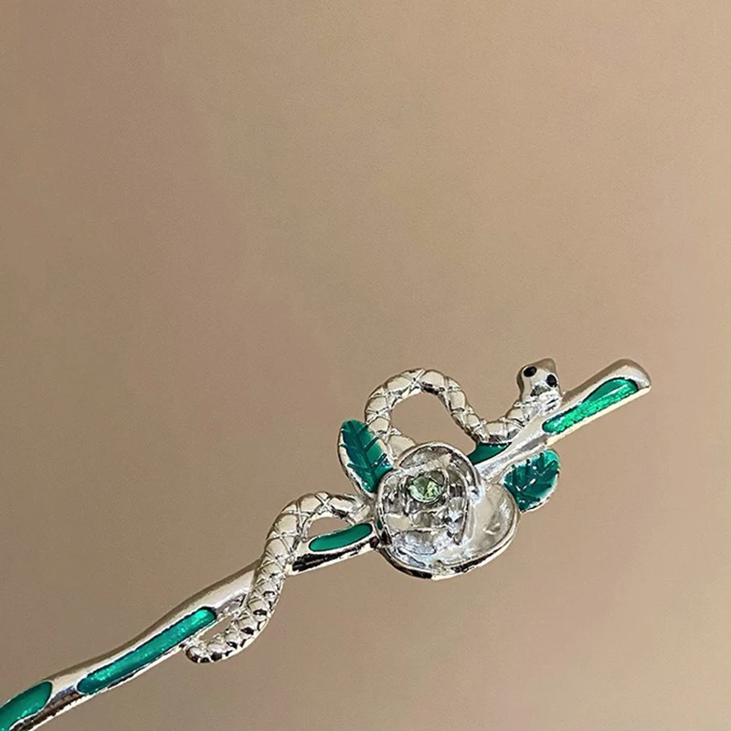 New Chinese Style Personalized Retro Snake Shaped Hairpin Niche Design  Rose Antique Style Hanfu Temperament Hair Accessory