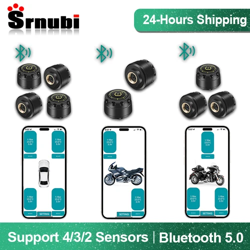 Imagen 1 del producto Sistema de supervisión de presión de neumáticos TPMS para coche, Bluetooth 5,0, pantalla de teléfono móvil, Sensor de presión de neumáticos de coche y motocicleta para lOS y Android