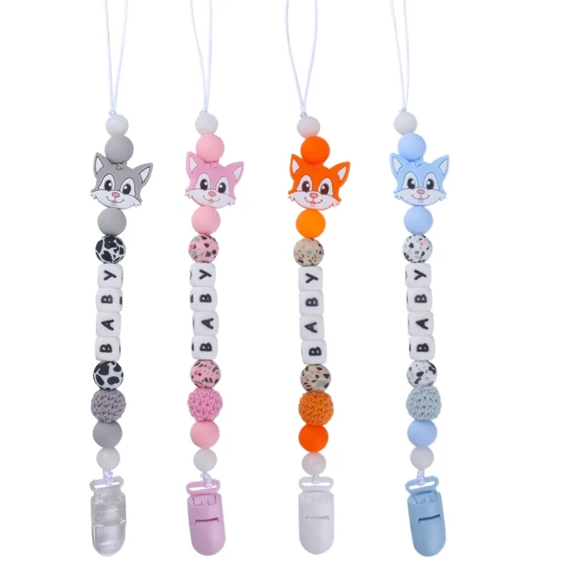 Cat Pacifier Chain Holder for Baby Kids Pacifier Clips Teething Silicone Fox Infant Teether