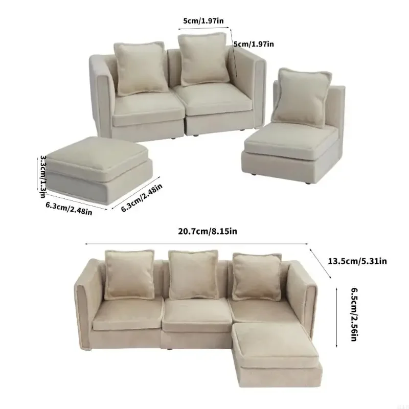 Bộ Ghế Sofa Phòng Khách Tỉ Lệ 1/12 Đế Gỗ Vải Bao Phủ Đồ Nội Thất Mini Cho Nhà Búp Bê Phụ Kiện Và Sưu Tầm 15UB
