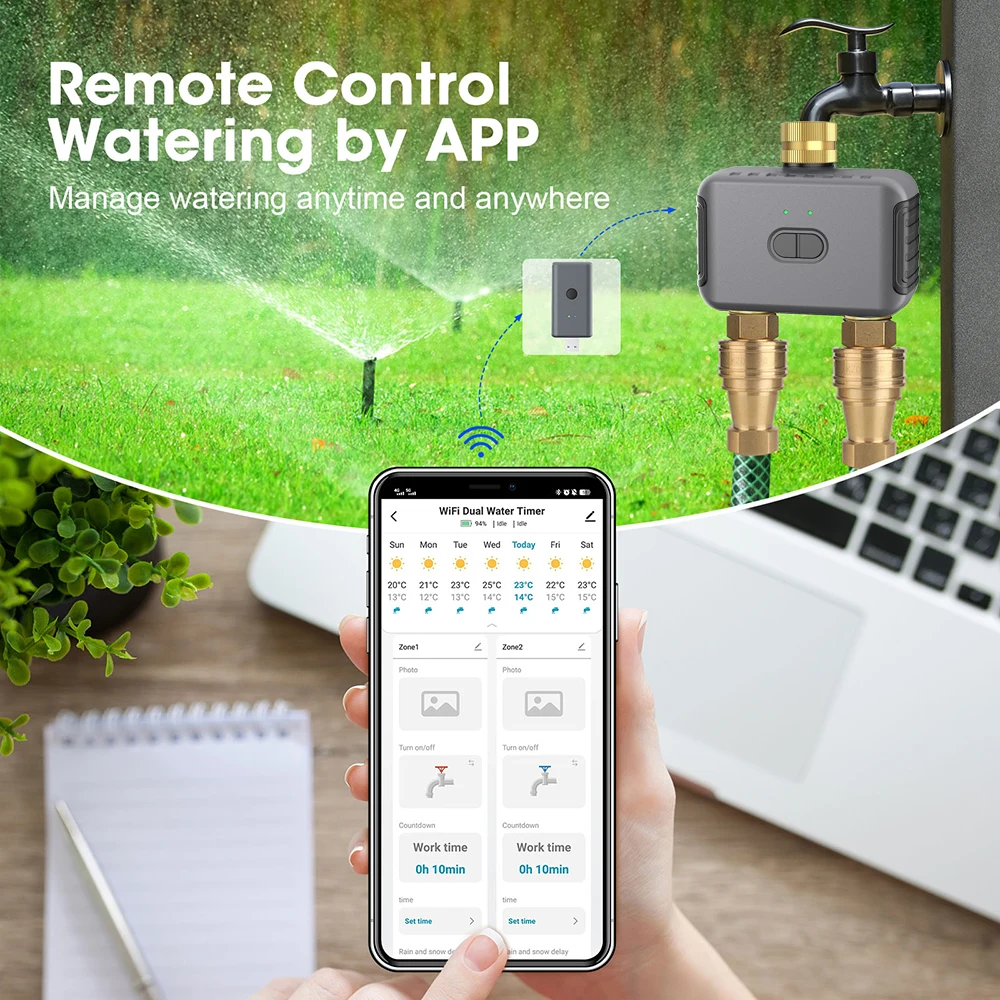 Bluetooth ZIGBEE Watering Timer Automatic Irrigation System Drip Sprinkler Valve Controller Tuya 2-Zone Smart Garden Timer