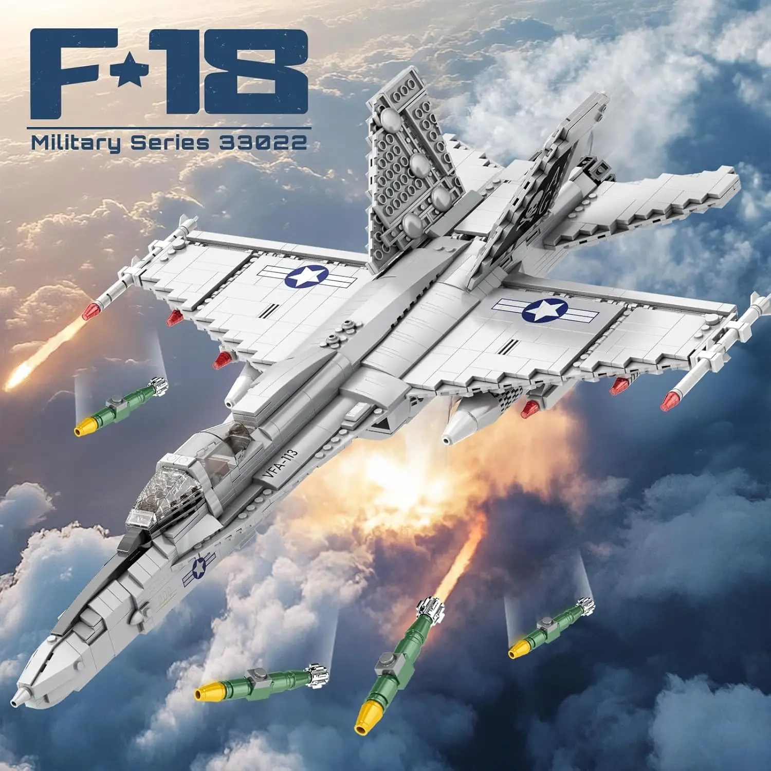 F-18 Fighter Jet Building Set for Adults, 1387 PCS Military Aircraft Building Blocks with Display Stand, Hornet Jet Plane Model