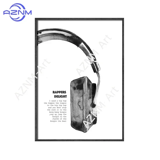 1PC Vintage Music Black and White Vinyl Record Headphone Lyrics Music Studio Canvas Painting Living Room Bedroom Home Decor view 4