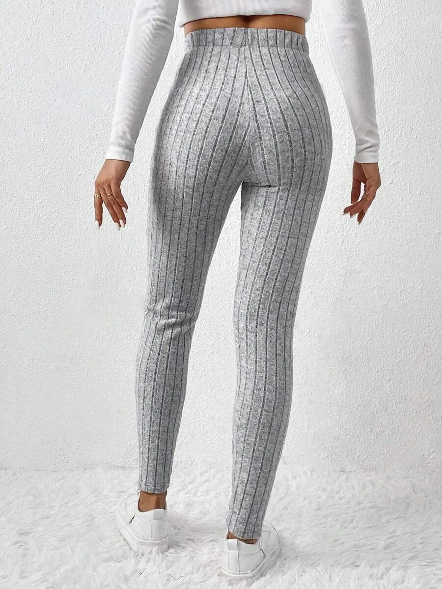 High Waist Tight Fit Elastic Yoga Pants Women's Leggings Casual Long Pants Polyester Fiber Butt Lifting Regular Thin