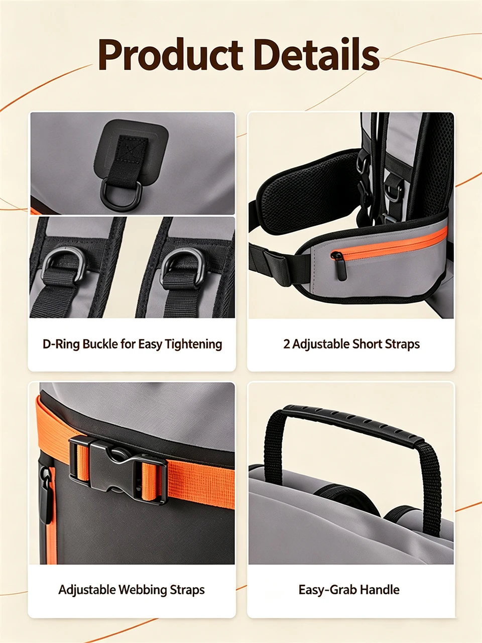 Schwimm-PVC-Packtasche, wasserdichter Rucksack für Damen und Herren, 40L, für Kajak, Trekking, Rafting, Surfen, Bootfahren, Trockentasche – Detail 5