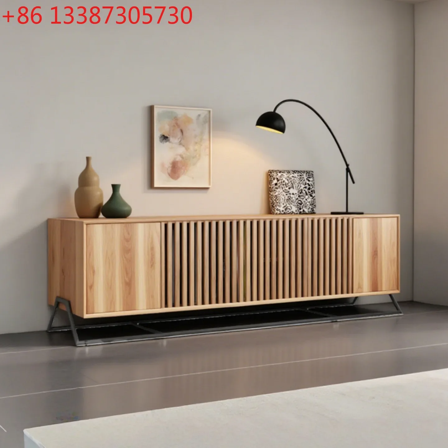 Nordic lacquered TV cabinet modern simple living room log floor cabinet floor-to-ceiling audio-visual cabinet