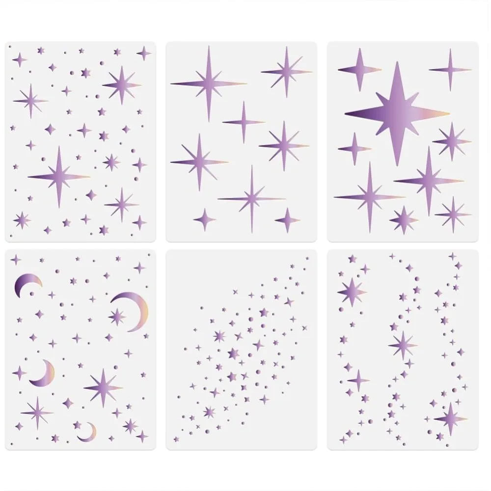 6 stuks Star Moon muur stencil sjablonen 15,7 x 11,8 inch herbruikbare plastic Twinkle Star stencils voor schilderen op houten muur vloer