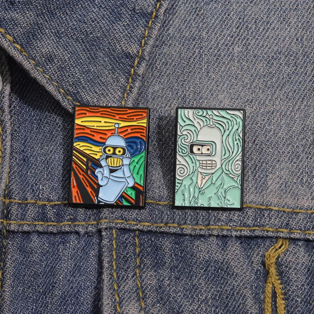Cartoon Comedy Comics Character Enamel Pins Creative Robot Nightclub Oil Painting Brooch Metal Backpack Lapel Badge Fans Gift