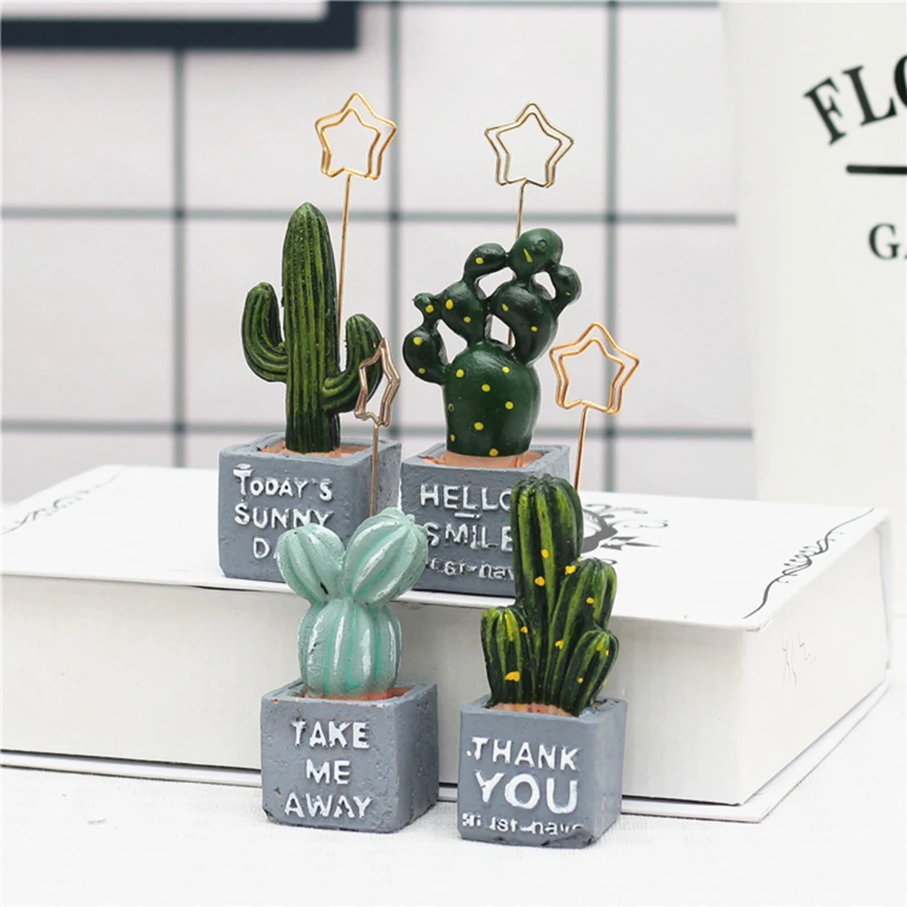 Cactus Shape Memo Holder 12X3.5Cm Resin Base Metal Clip Desk Organizer For Office Home Wedding Party Table Number Stand