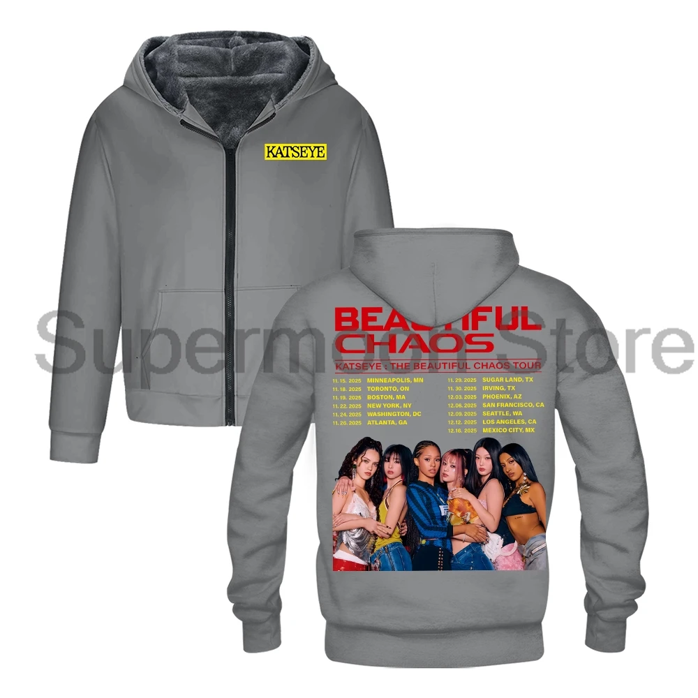 

Kpop Katseye The Beautiful Chaos Tour 2025 Zipper Hoodie Long Sleeve Streetwear Men Women Jacket Parkas Unisex Winter Coat