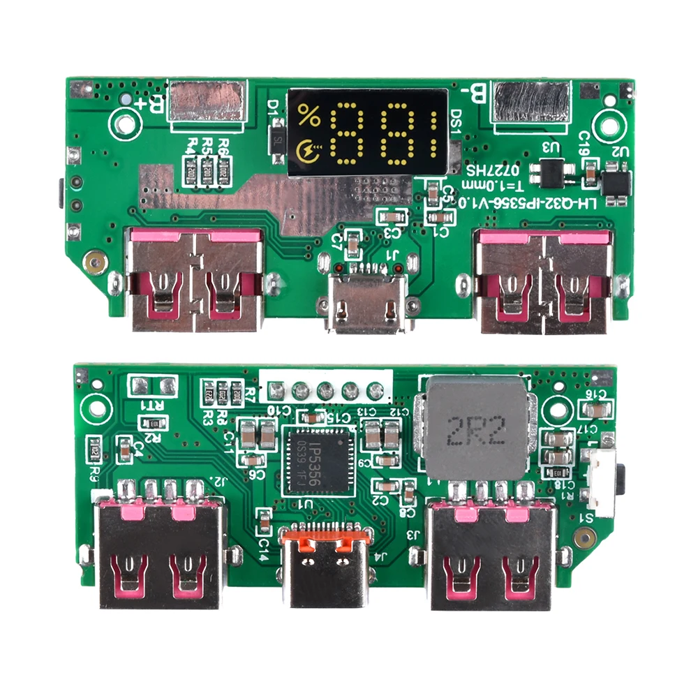 TYPE-C 마이크로 USB 디지털 디스플레이 고속 충전 모듈, 5V 3A 리튬 배터리, IP5356, QC3.0, 2.0, PD3.0, PD2.0, AFC, FCP