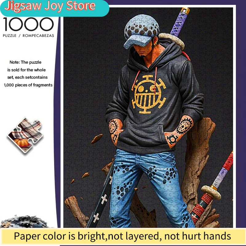 

A s Puzzle Featuring The Iconic Poses of Trafalgar Law And Zoro from The 1pc Anime, Showcasing The Pirate Ship. This Challengi