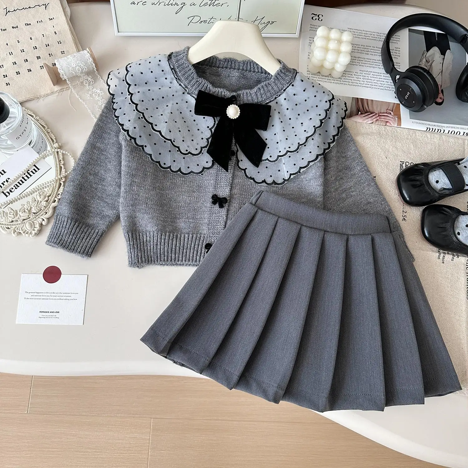 

Girls Knitted Clothes Sets Spring Autumn Children Woolen Jersey Sweaters Coats Skirts Princess Dress Suit For Baby Outfits Kids