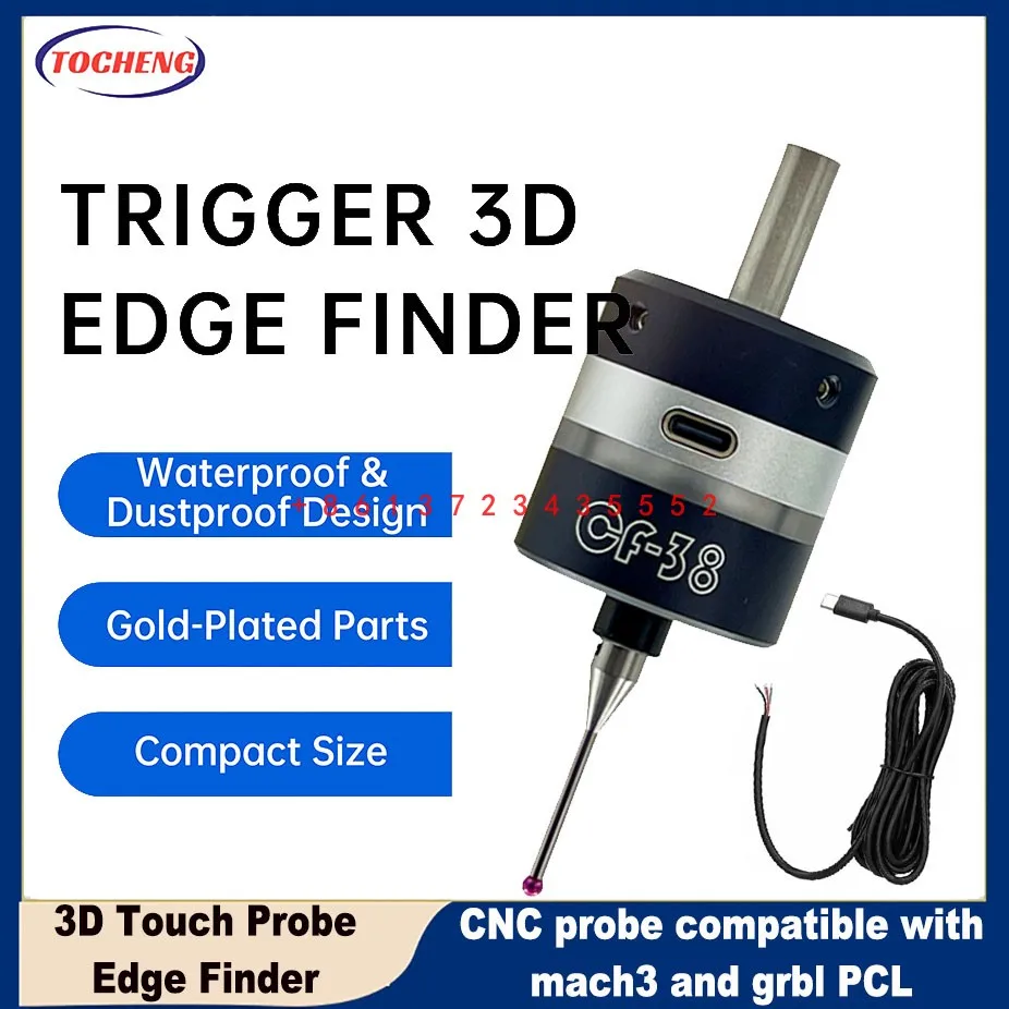 NEWly-3D Touch Probe Edge Finder, Compatível com Mach3 e Grbl, Compatível com CNC, CF-38, Encontre o centro, Área de trabalho