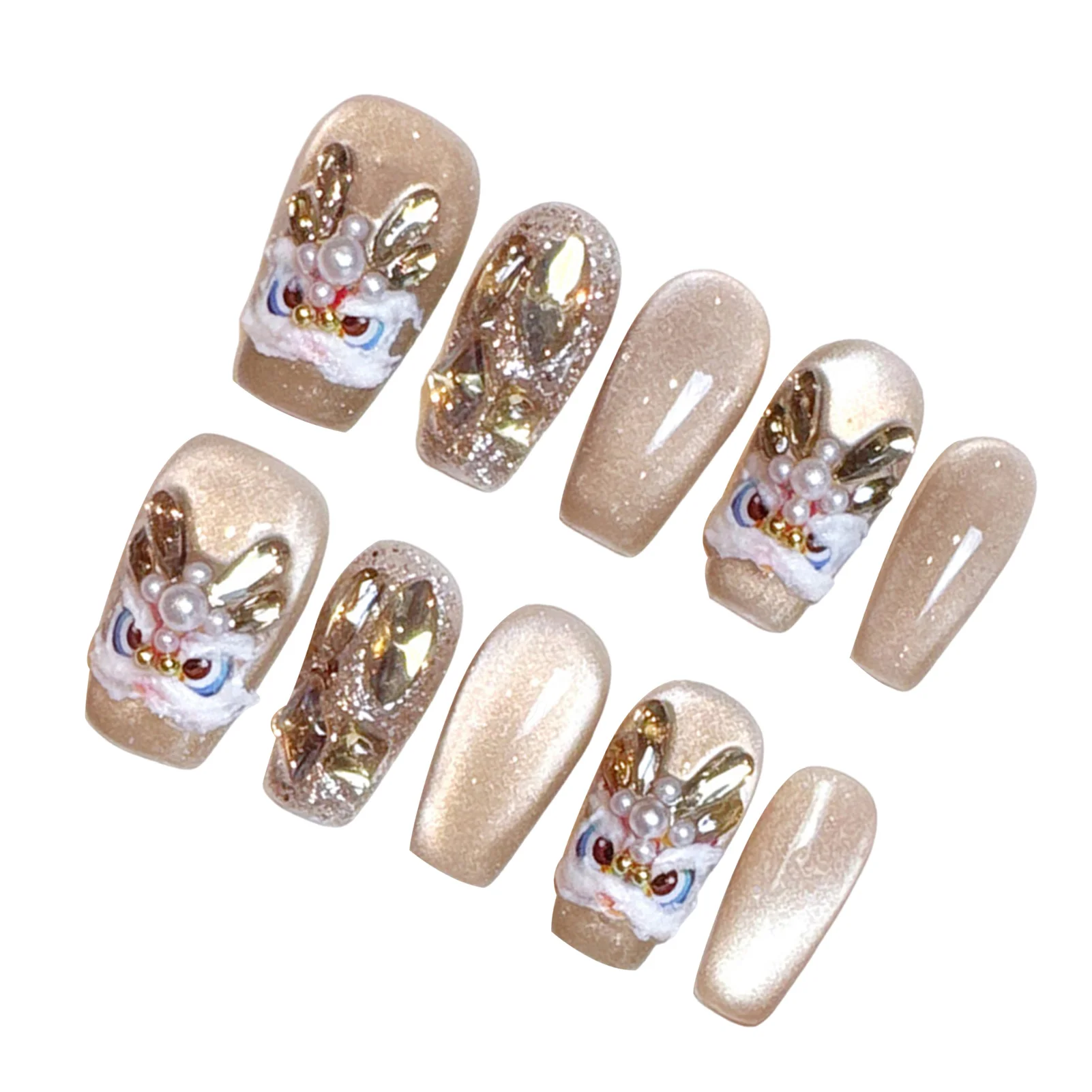 Gold False Nails with Glitter Decor Durable & Never Splitting Comfort Fake Nails for Shopping Traveling Dating