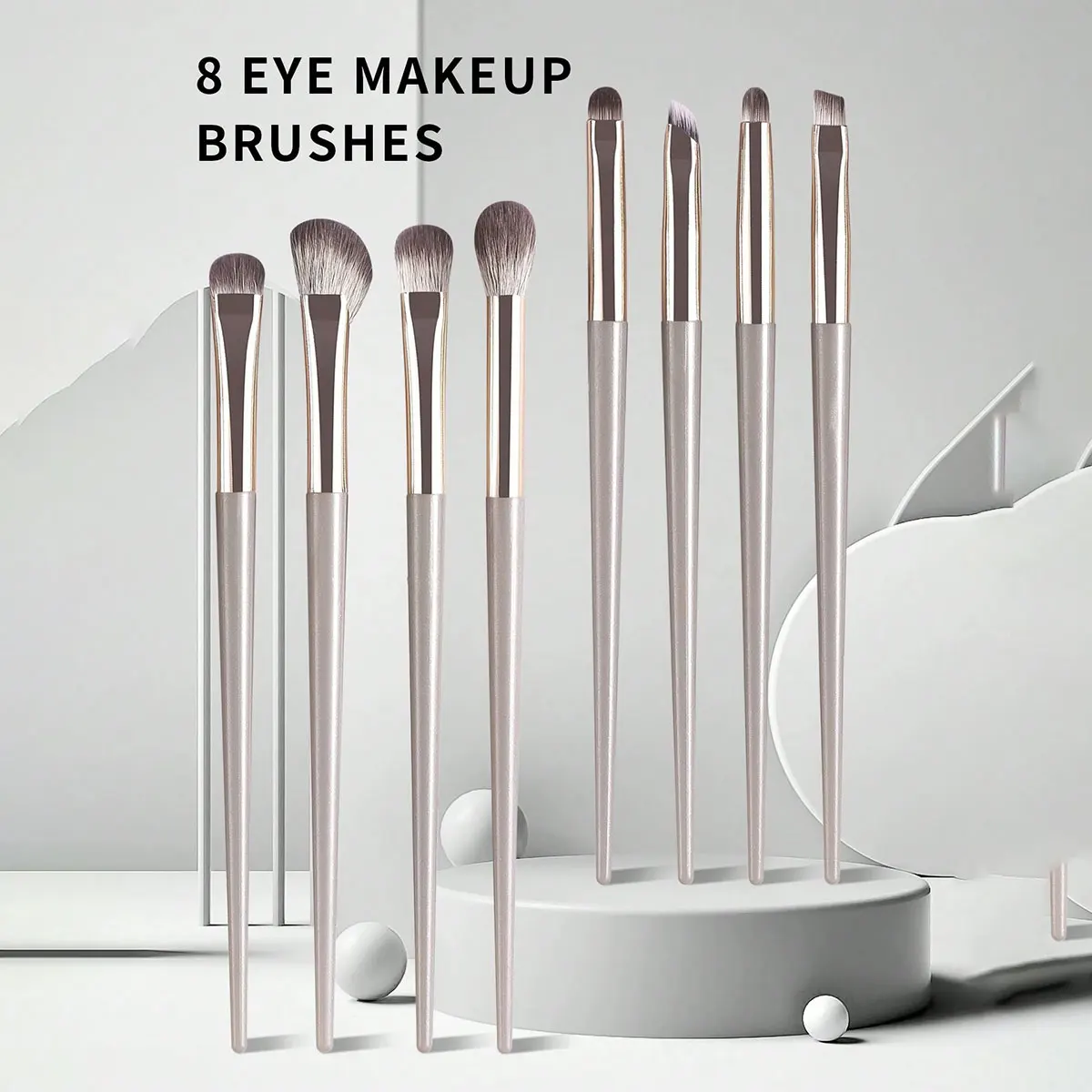 Champagne Silver Portable Eye Makeup Brush Set, 8pcs/Pack