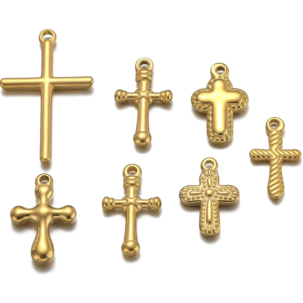 5Pcs Stainless Steel Casting PVD Plated Cross Charms Pendants for Women Necklace DIY Jewelry Findings Wholesale Supplies