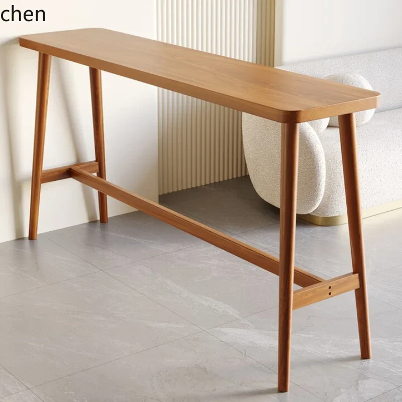 Solid Wood Bar Table and Chairs for Home Use, Balcony Long Simple Casual Living Room Partition Dining Table