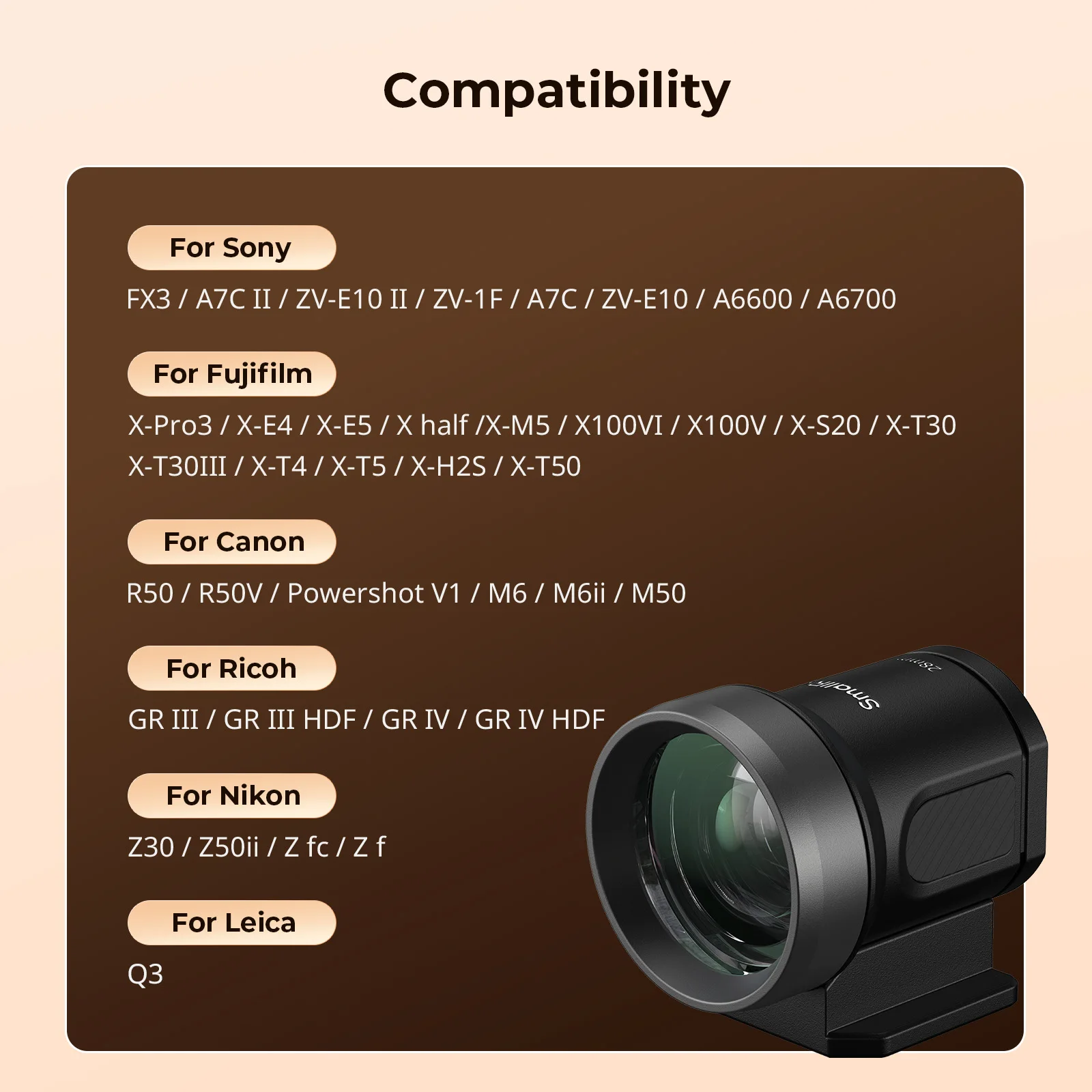 Widokoskop optyczny SmallRig 28mm z liniami ramki 3:2 do Sony ZV-E10 / A6700, Canon R50, Nikon, Fujifilm 5873 — zdjęcie produktu 3