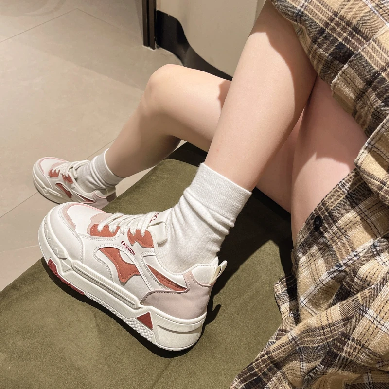 

Повседневные кроссовки, женские модные дышащие прогулочные кожаные кроссовки на плоской подошве, женская вулканизированная обувь, обувь, туфли на платформе