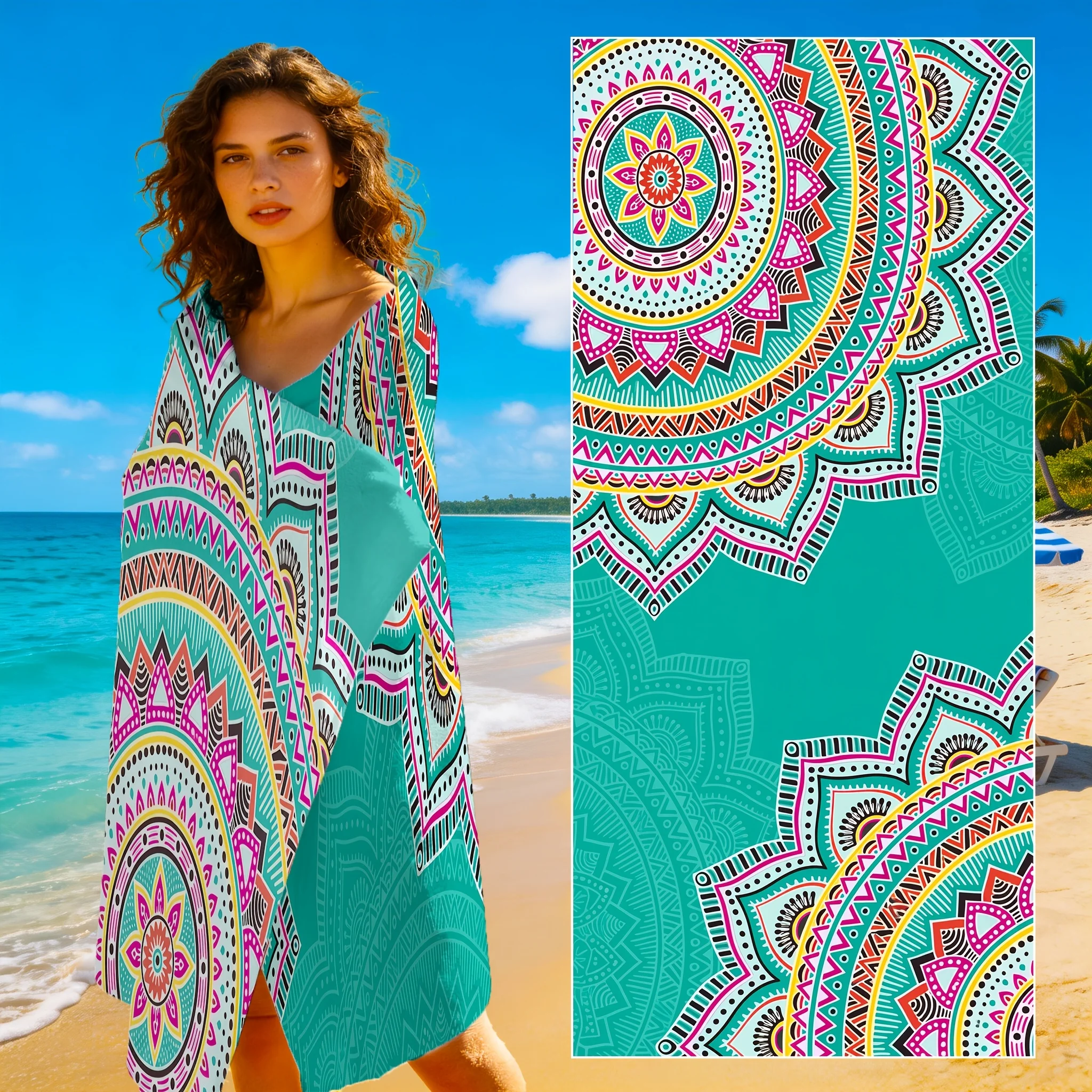 Colorful Watercolor Shell Beach Towel Vibrant Marine Print For Kids Pool Party Beach Day Fun Accessory