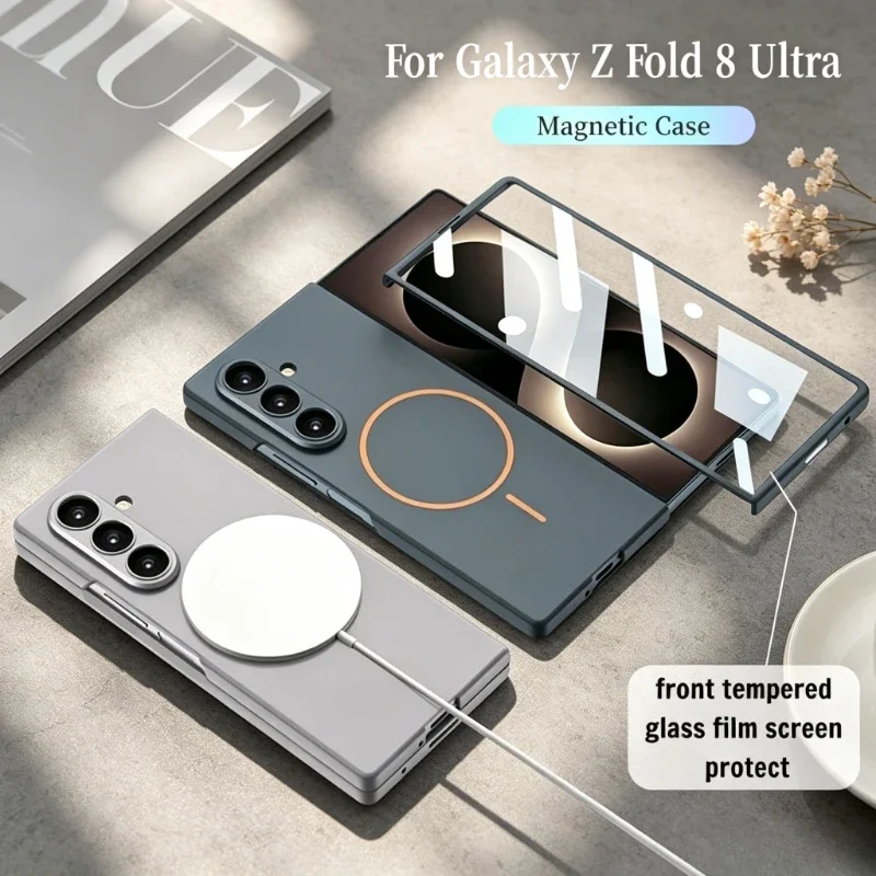 Ultra Slim PC Splicing Color Skin Feel Magnetic Case for Samsung Galaxy Z Fold 8 Ultra Wireless Charging Screen Protector Cover