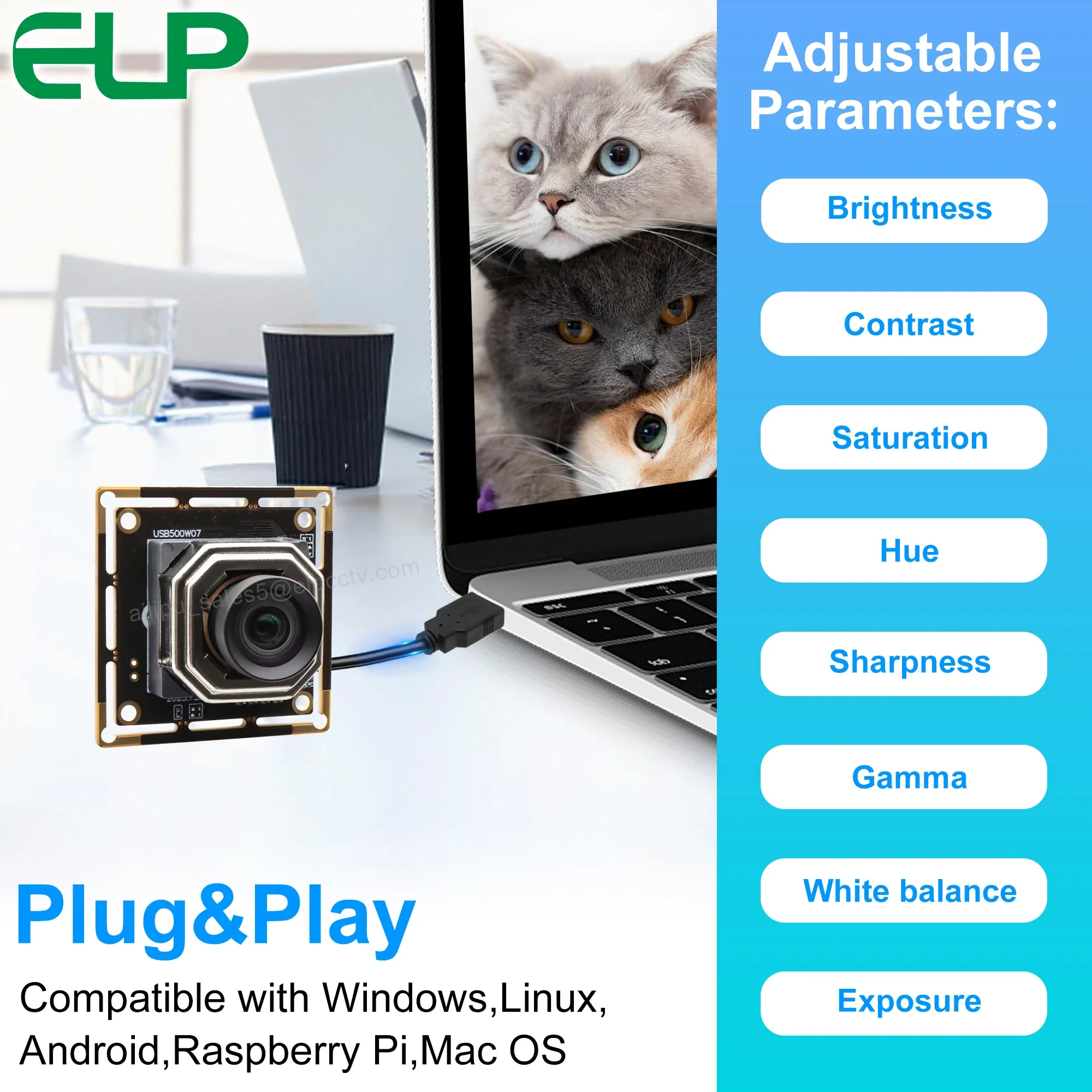 ELP 5MP UHD Autofocus USB Camera Module 1944P 30fps CMOS IMX335 PC Webcam 100degree Wide Angle USB Camera for Video Conferencing