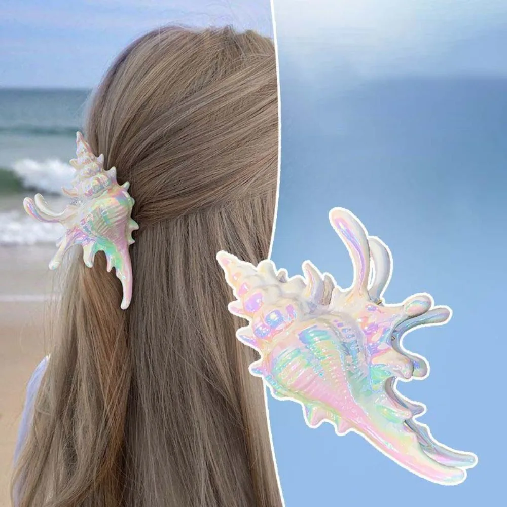 

Simple Sweet Pearl Color Hair Claw Acrylic Resin Conch Shark Clip Ocean Series Korean Style Women Hair Claw Holiday