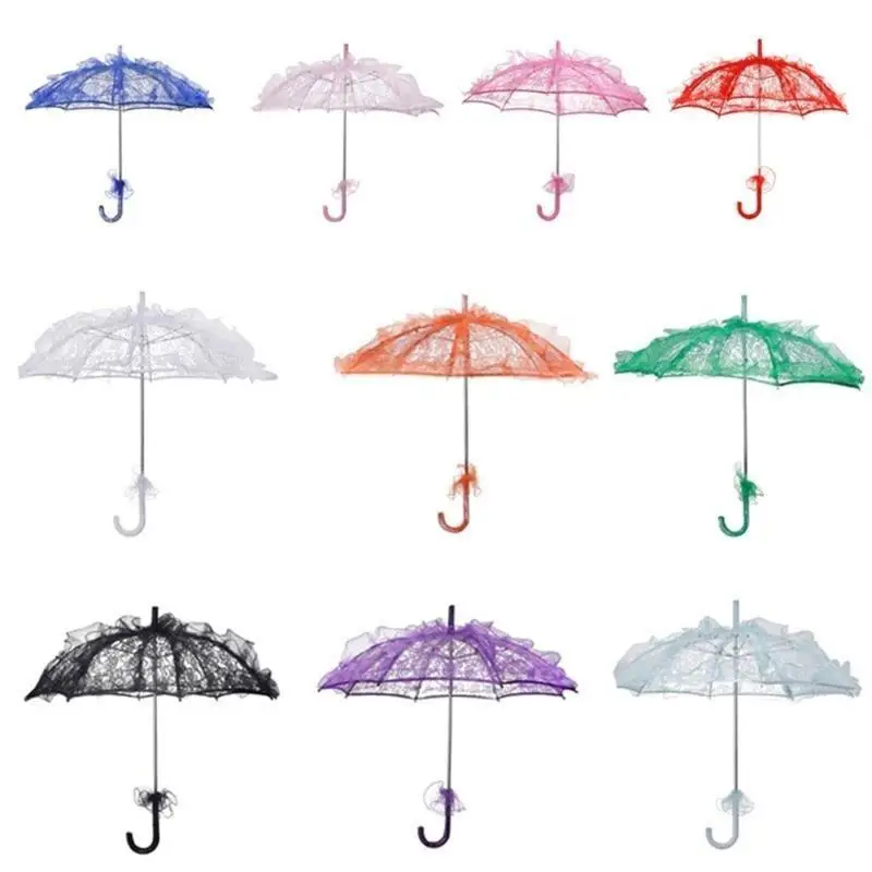 31BB Lace Embroidered Parasol Wedding Bride Photography Props Umbrellas Lady Costume