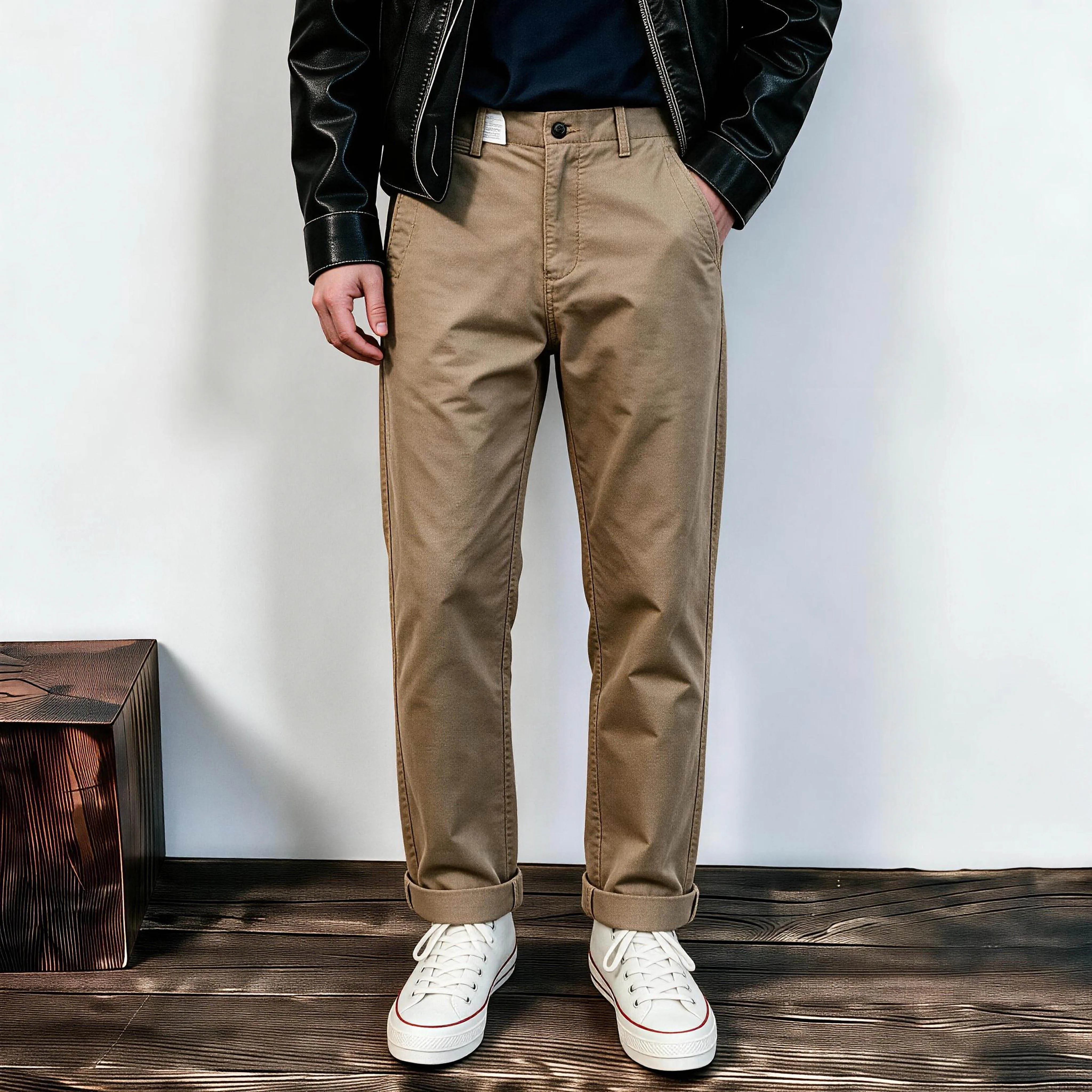 2026 Autumn New American Retro High-end Solid Color Cargo Pants Men's Fashion 100% Cotton Multi-pocket Straight Casual Trousers