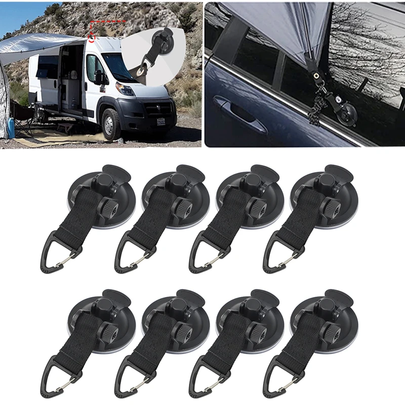 8PCS Suction Cup Anchor Securing Hook Tie Down Caravan Camping Tarp Car Awning Side Securing Hook Multi Tool Camper Outdoor Tent