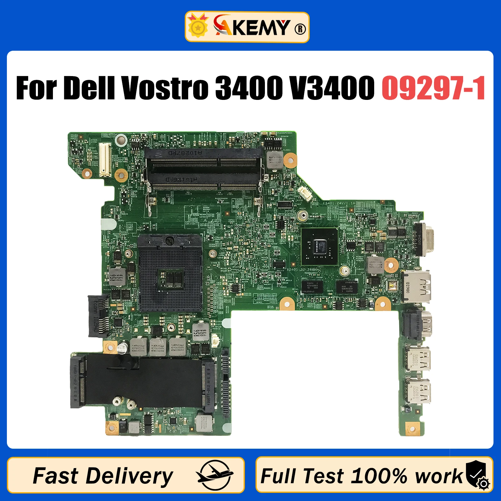 

AKEMY CN-08YN7X 08YN7X For DELL Vostro 3400 V3400 HM57 PGA 989 Laptop Motherboard 09297-1 48.4ES11.011 DDR3 Mainboard