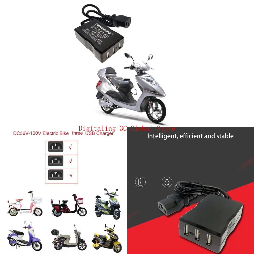 

Charging Converter Adapter DC36V 48V 72V 120V to 5V 2.1A E-bike Electric Bike for Cellphone Tablet 3 Ports Power