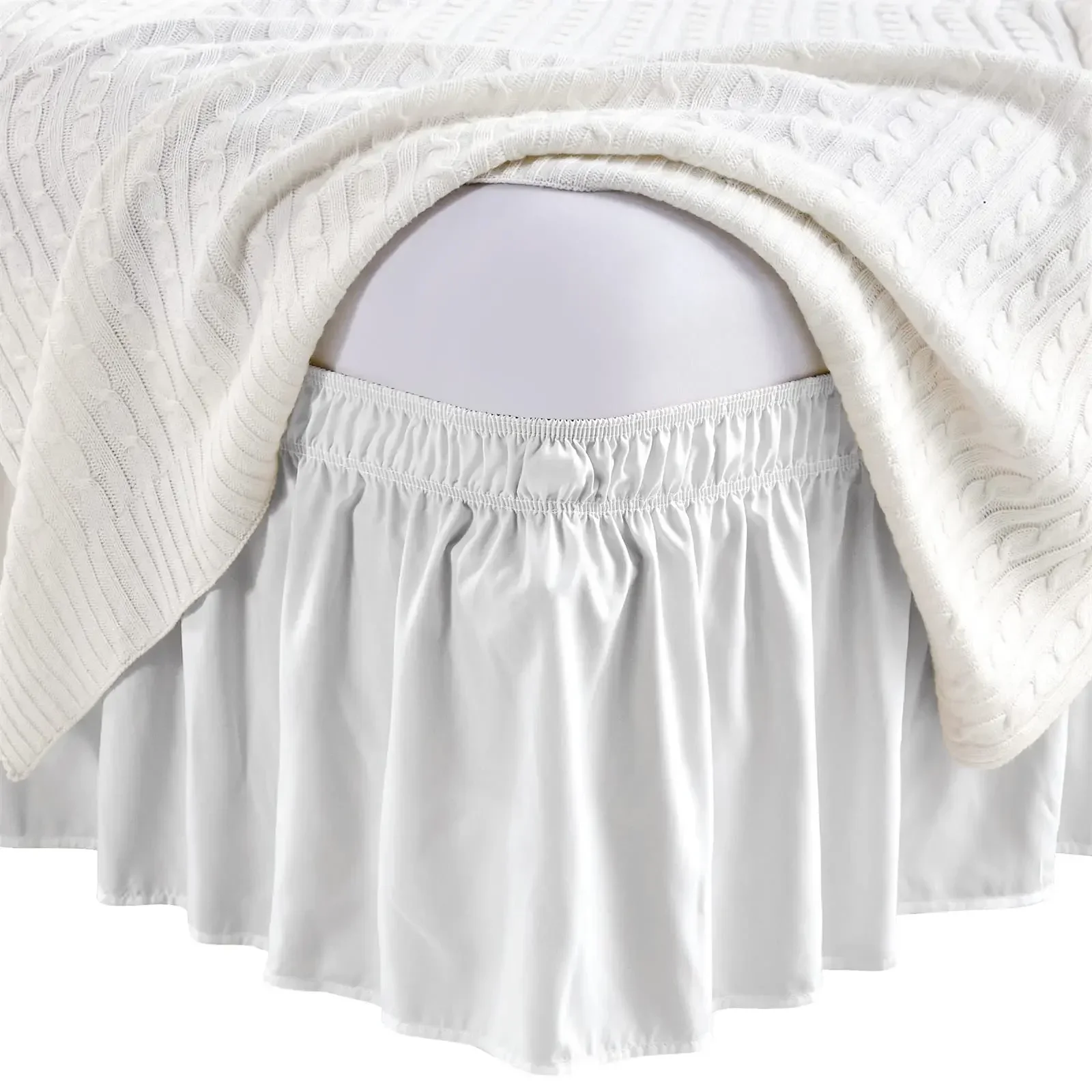 Elastic Ruffle Bed Skirt Solid Color Wrap Around Style Comfortable Fade Resistant Bed Cover Without Surface Twin Queen King Size