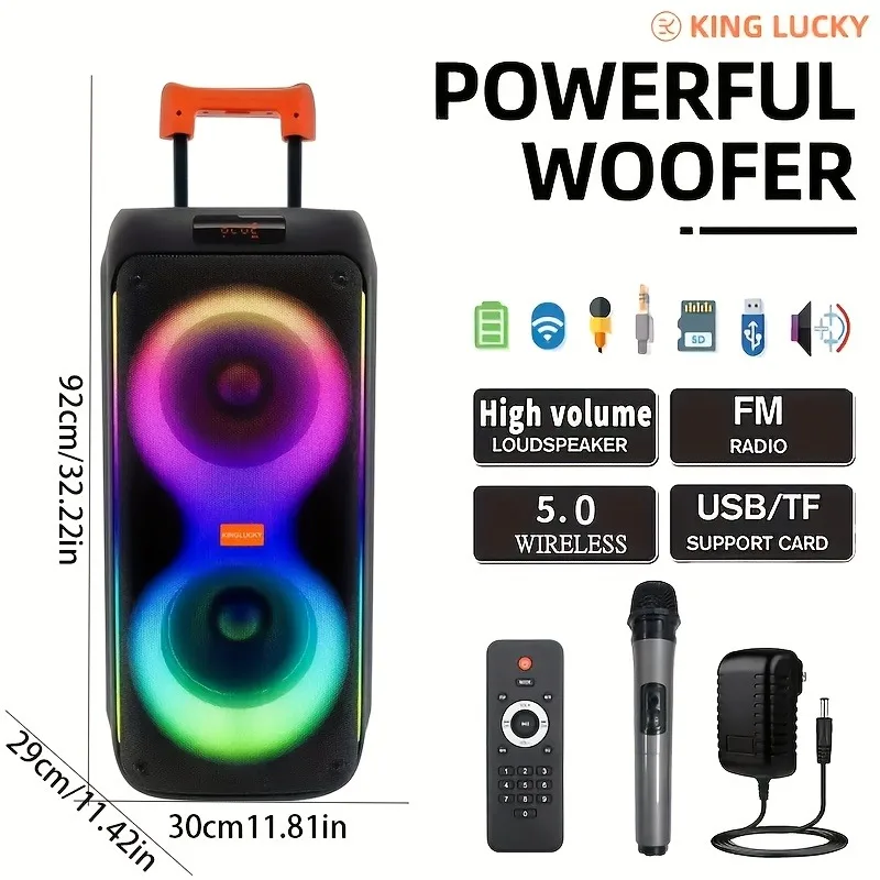 Kinglucky M17 80W High-Quality Wireless Portable BT Speaker with RGB LED Lighting for Outdoor Use