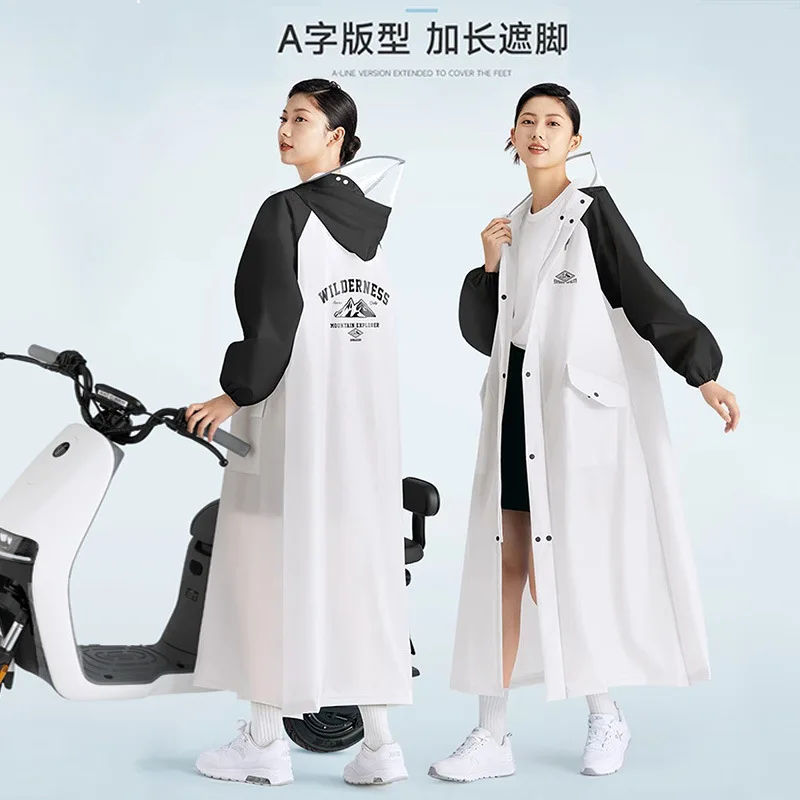

Fashion Printed Adult EVA Raincoat Full Body Extended Double Brim Zipper Waterproof Single Rain Poncho For Electric Bike