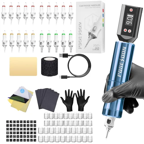 Imagen 2 del producto Kit de tatuaje POSEIDON V6, Kit de pluma de tatuaje de alta calidad para maquillaje permanente, máquina de tatuaje, fuente de alimentación inalámbrica para tatuaje, Kit de tatuaje